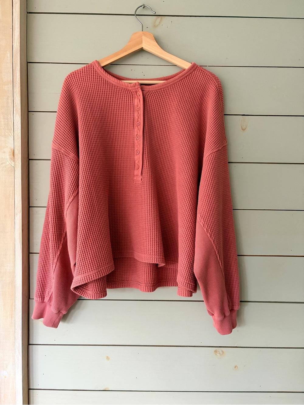 Aerie Waffle Knit Set – Oversized Thermal Top + Wide Leg Pants | Pink | XXL